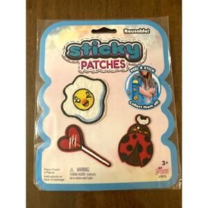 New! Reusable Sticky Patches - Fried Egg, Heart Lollipop, & Ladybug Patch